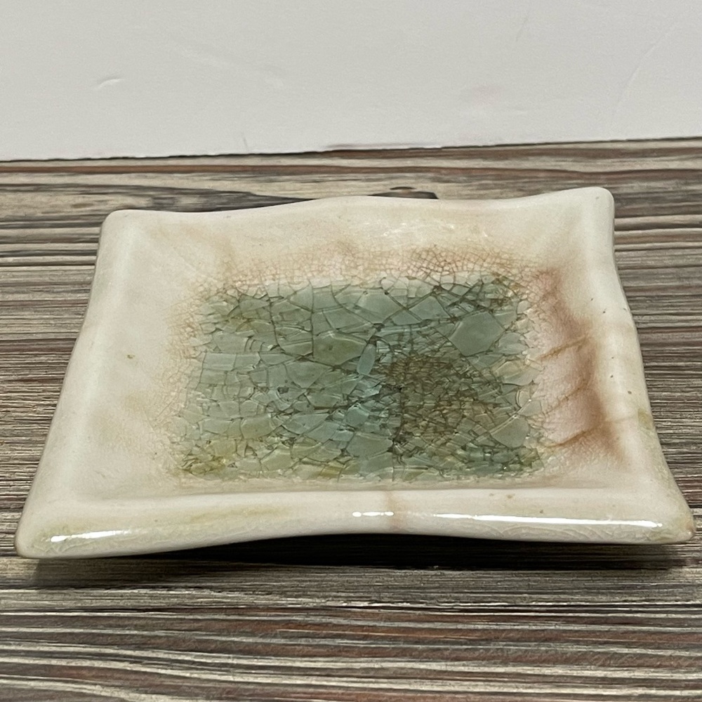 Handcrafted Pottery Crushed Glass Infused Crackle Glaze Trinket Catchall Dish